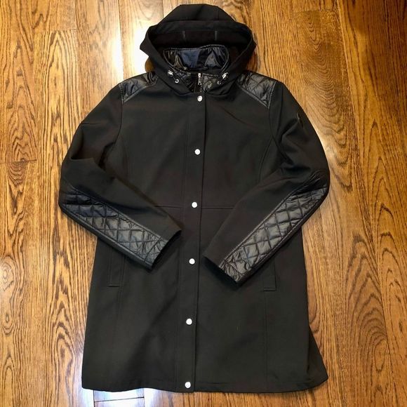 RALPH LAUREN Black Hooded Coat w Diamond Quilt Accents Double Zipper Sz XL - Picture 1 of 8